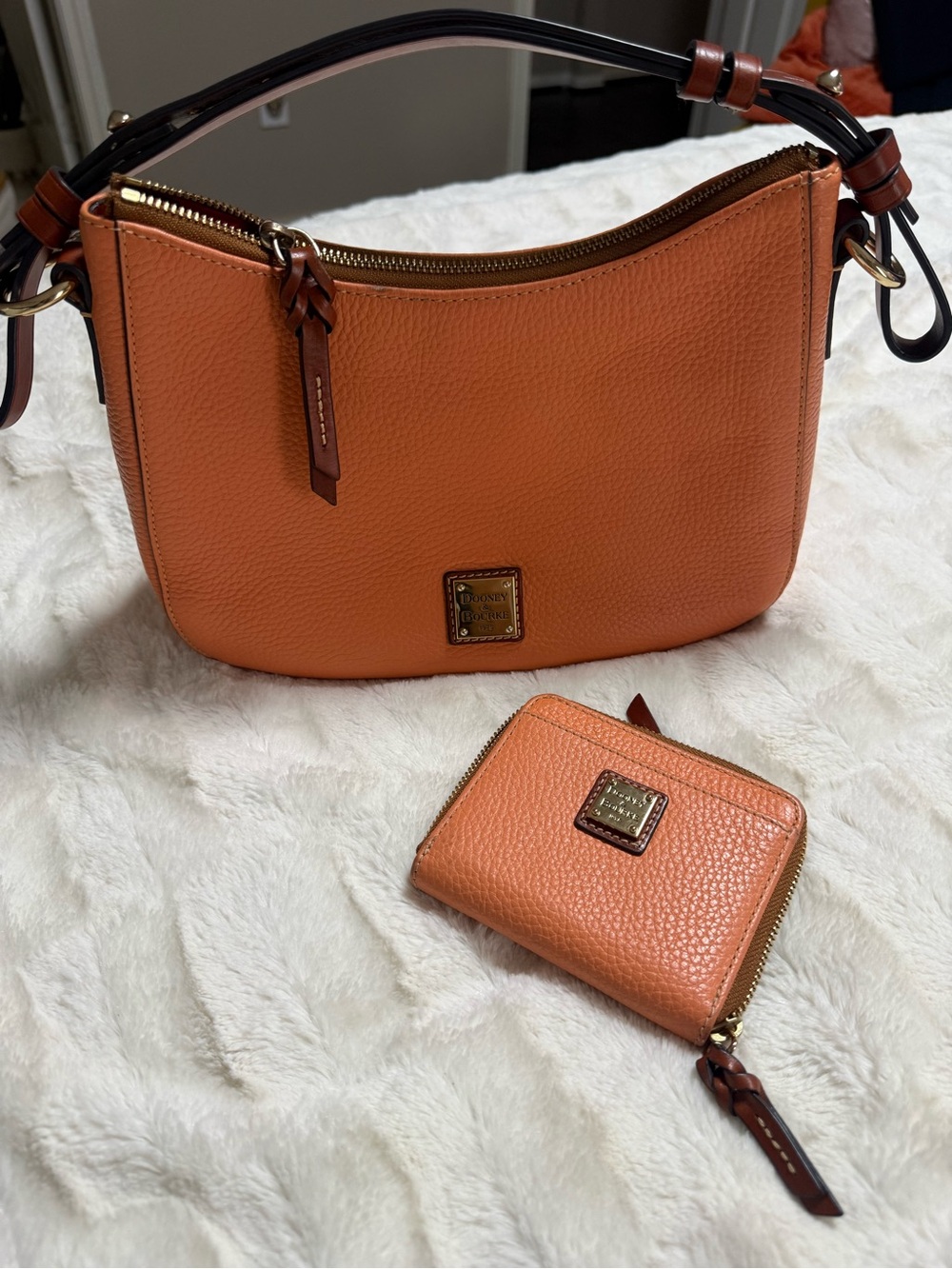 Dooney & Bourke Orange Pebble Leather Shoulder Bag with Matching Wallet